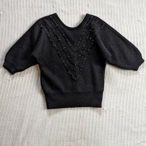 VTG BELDOCH POPPER Women's Medium Black Short Sleeve Knit Sweater Top Wool Bead